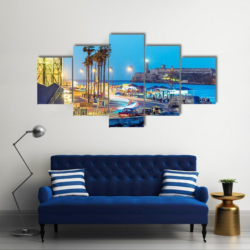 Night Falling In Old Havana Canvas Wall Art-4 Pop-Gallery Wrap-50" x 32"-Tiaracle