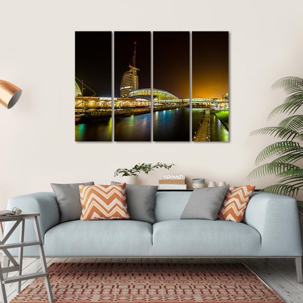 Night In Bremerhaven Canvas Wall Art-4 Horizontal-Gallery Wrap-34" x 24"-Tiaracle