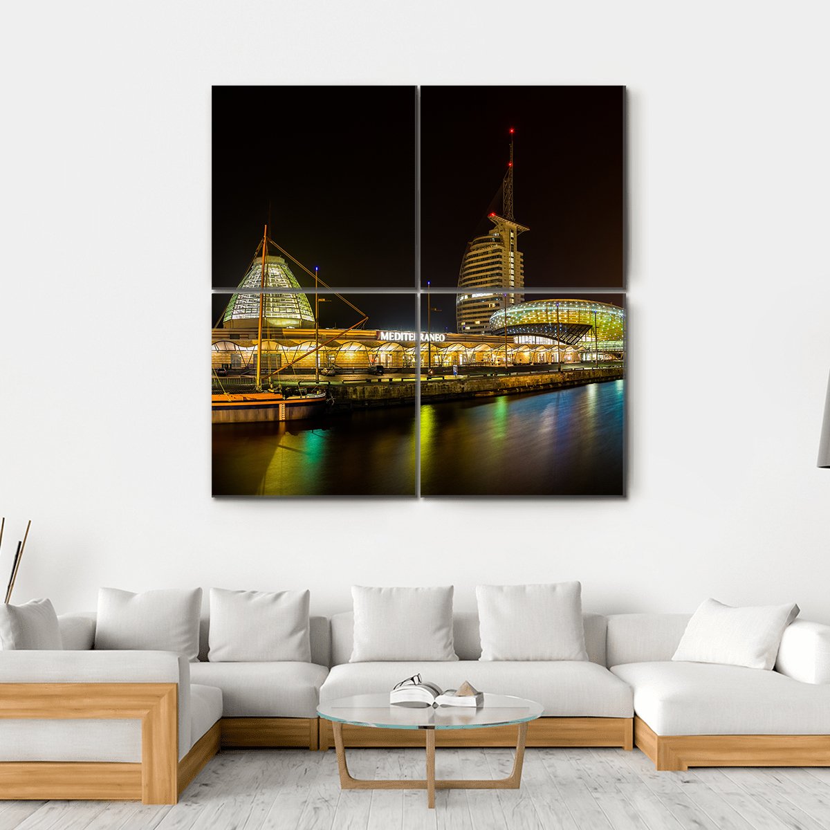 Night In Bremerhaven Canvas Wall Art-4 Square-Gallery Wrap-17" x 17"-Tiaracle