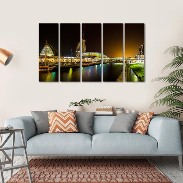 Night In Bremerhaven Canvas Wall Art-5 Horizontal-Gallery Wrap-22" x 12"-Tiaracle
