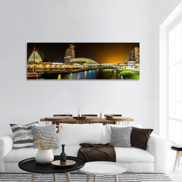 Night In Bremerhaven Panoramic Canvas Wall Art-1 Piece-36" x 12"-Tiaracle