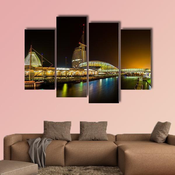 Night In Bremerhaven Canvas Wall Art-4 Pop-Gallery Wrap-50" x 32"-Tiaracle