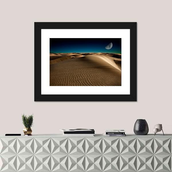 Night In Desert Sand Dune Canvas Wall Art-1 Piece-Framed Print-20" x 16"-Tiaracle