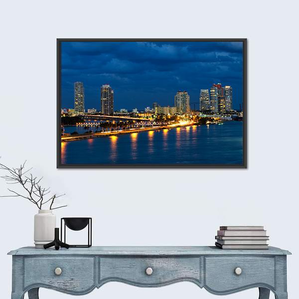 Night In Miami Florida Canvas Wall Art-1 Piece-Floating Frame-24" x 16"-Tiaracle