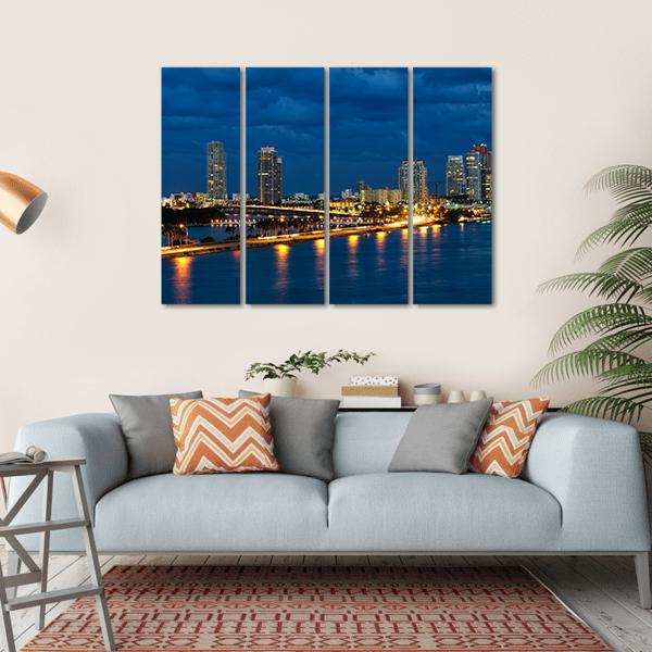 Night In Miami Florida Canvas Wall Art-4 Horizontal-Gallery Wrap-34" x 24"-Tiaracle
