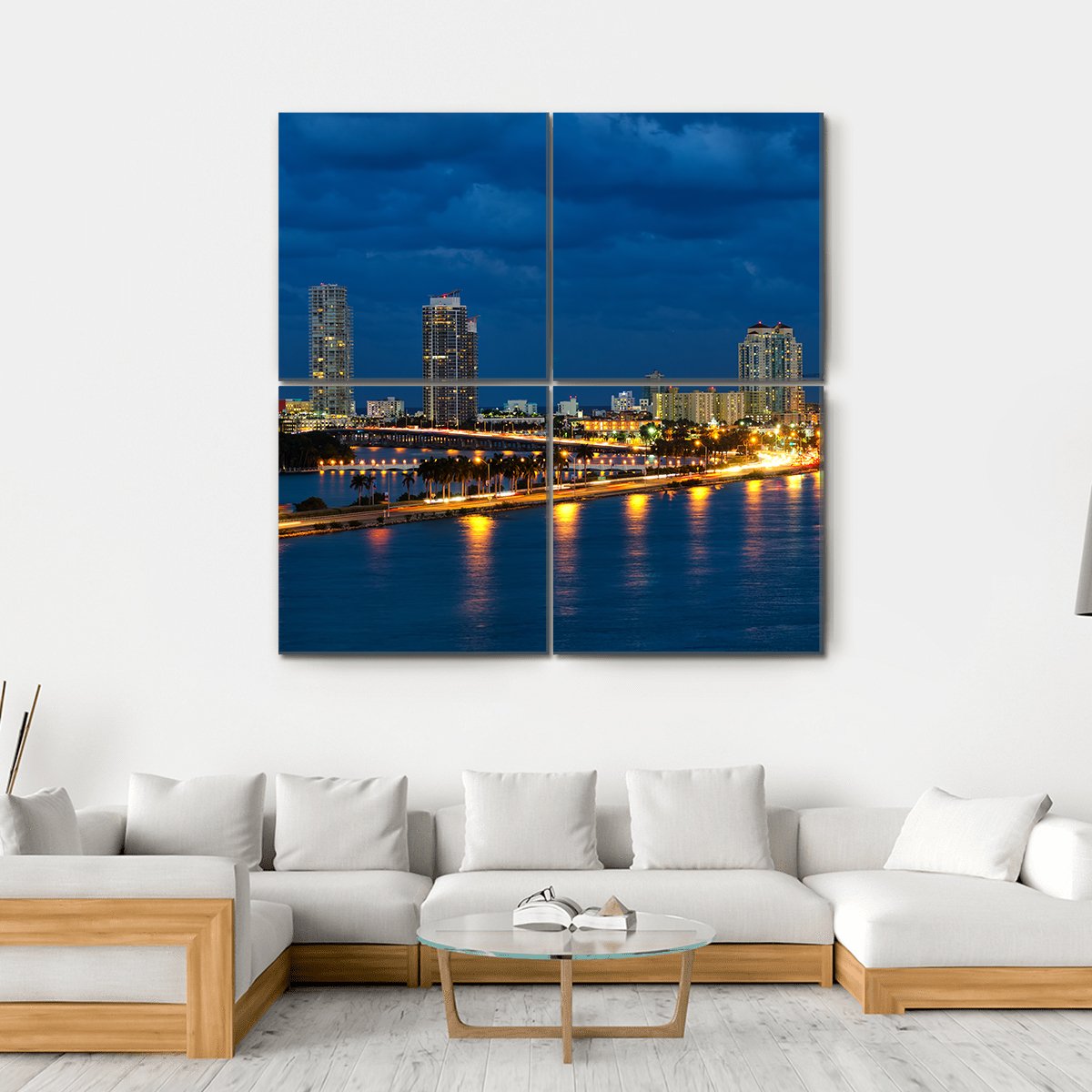 Night In Miami Florida Canvas Wall Art-4 Square-Gallery Wrap-17" x 17"-Tiaracle