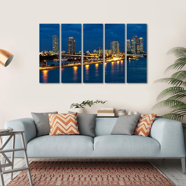 Night In Miami Florida Canvas Wall Art-5 Horizontal-Gallery Wrap-22" x 12"-Tiaracle