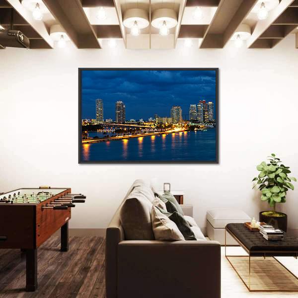 Night In Miami Florida Canvas Wall Art-3 Horizontal-Gallery Wrap-25" x 16"-Tiaracle
