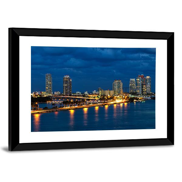 Night In Miami Florida Canvas Wall Art-3 Horizontal-Gallery Wrap-25" x 16"-Tiaracle