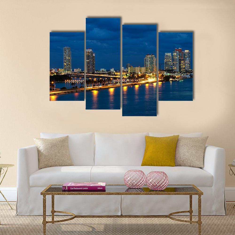 Night In Miami Florida Canvas Wall Art-4 Pop-Gallery Wrap-50" x 32"-Tiaracle
