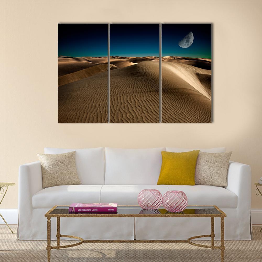 Night In Desert Sand Dune Canvas Wall Art-3 Horizontal-Gallery Wrap-37" x 24"-Tiaracle