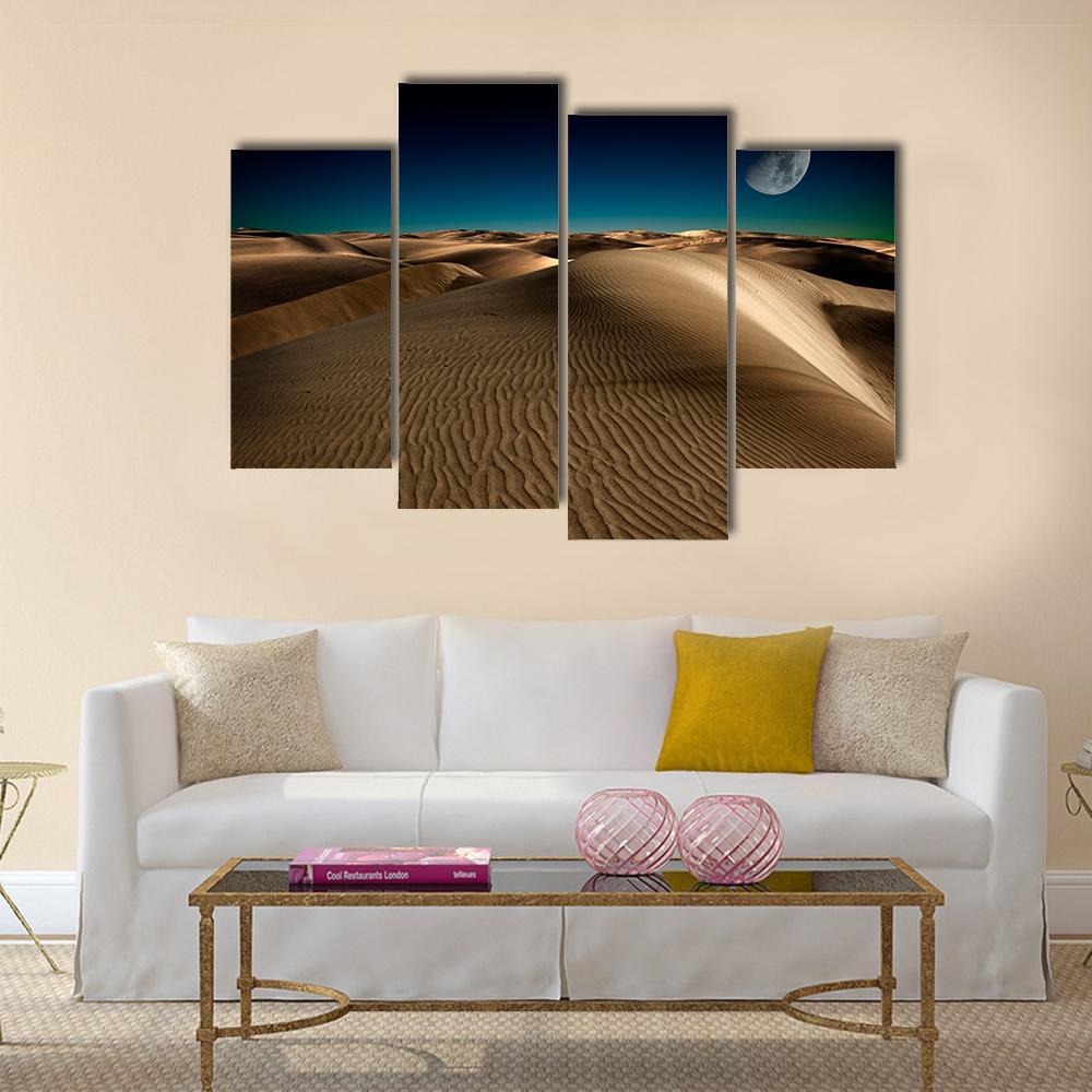 Night In Desert Sand Dune Canvas Wall Art-4 Pop-Gallery Wrap-50" x 32"-Tiaracle