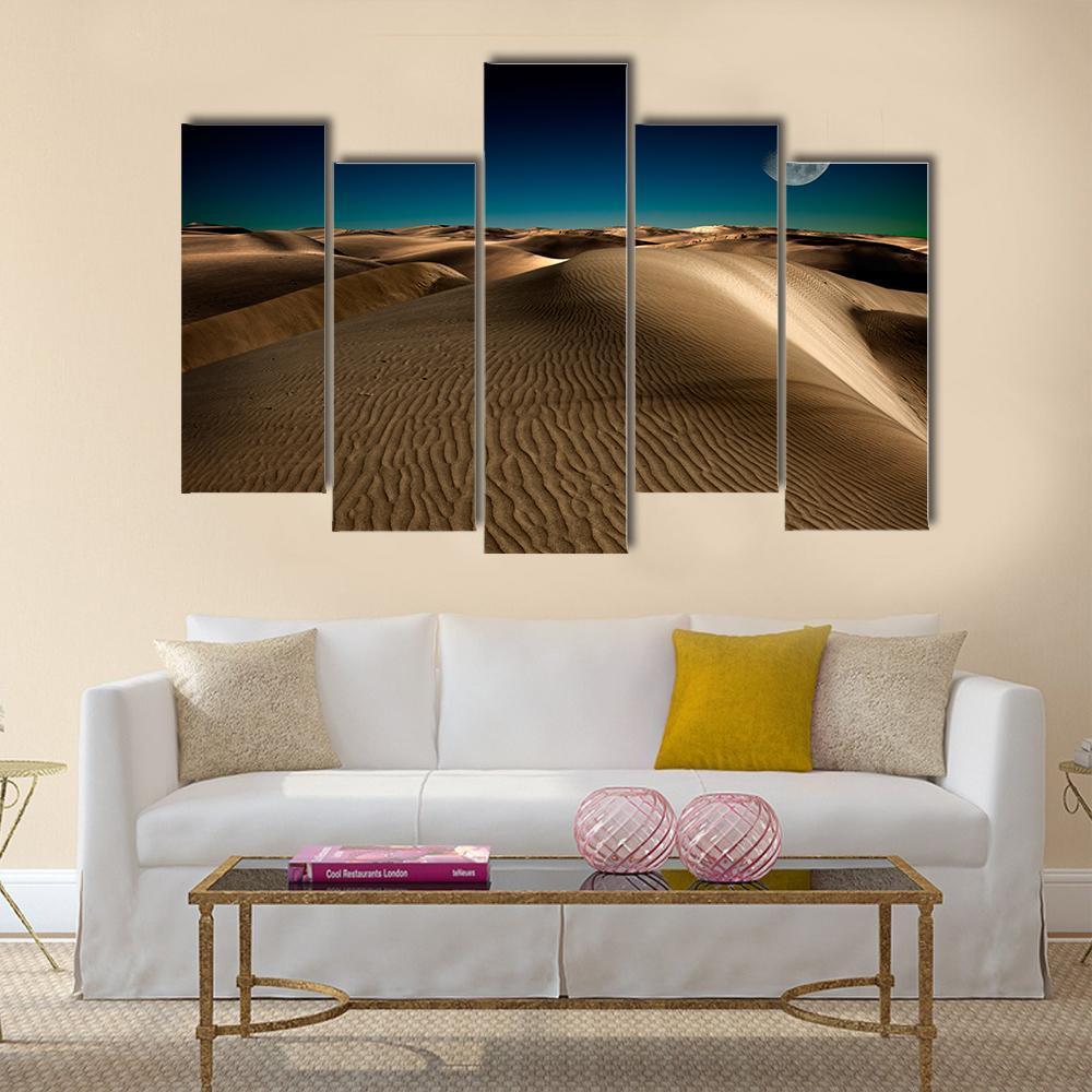 Night In Desert Sand Dune Canvas Wall Art-5 Pop-Gallery Wrap-47" x 32"-Tiaracle