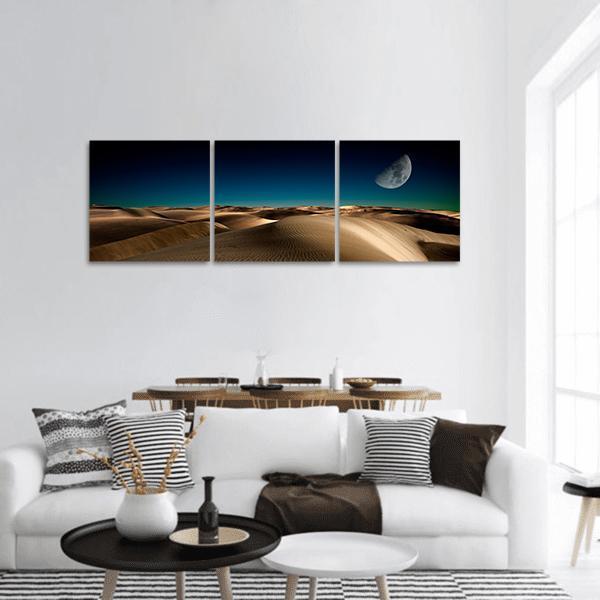 Night In Desert Sand Dune Panoramic Canvas Wall Art-3 Piece-25" x 08"-Tiaracle