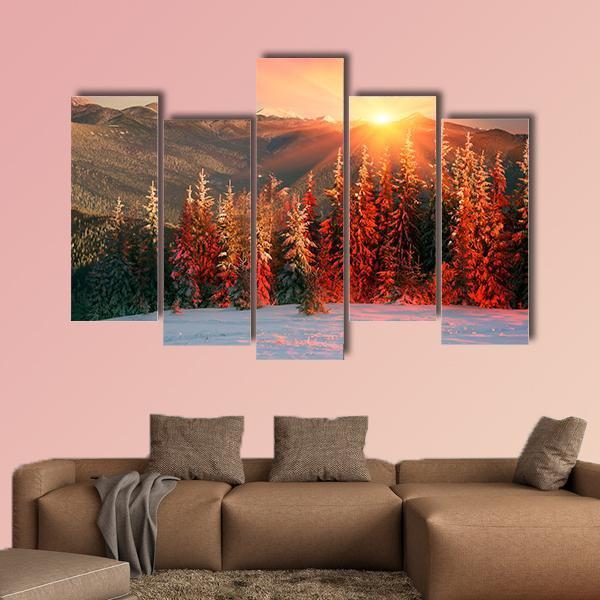 Night In Ukrainian Carpathians Canvas Wall Art-5 Pop-Gallery Wrap-47" x 32"-Tiaracle