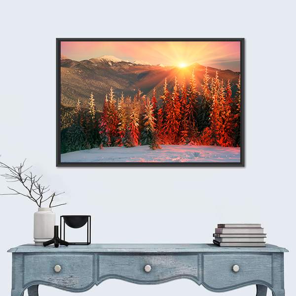 Night In Ukrainian Carpathians Canvas Wall Art-1 Piece-Floating Frame-24" x 16"-Tiaracle