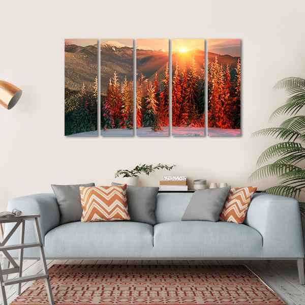 Night In Ukrainian Carpathians Canvas Wall Art-5 Horizontal-Gallery Wrap-22" x 12"-Tiaracle