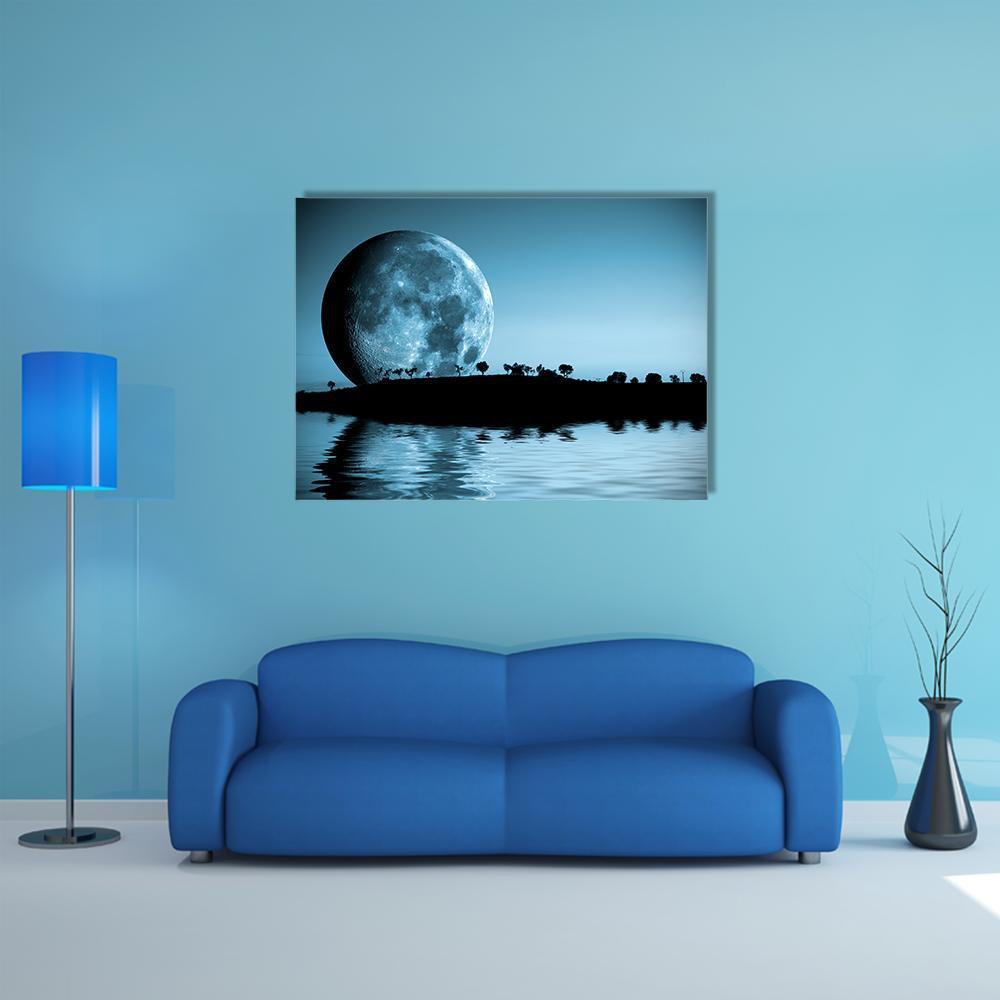 Full Moon & Lake Canvas Wall Art-1 Piece-Gallery Wrap-36" x 24"-Tiaracle