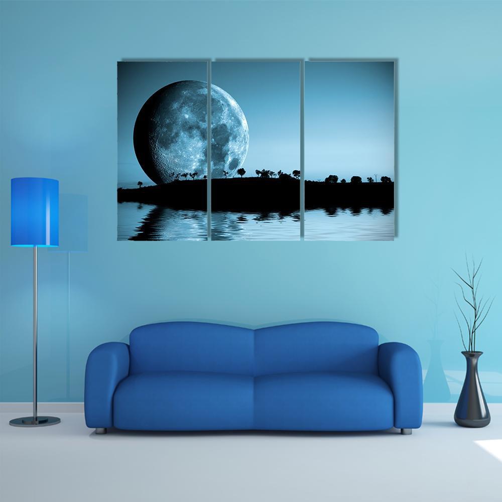 Full Moon & Lake Canvas Wall Art-3 Horizontal-Gallery Wrap-37" x 24"-Tiaracle