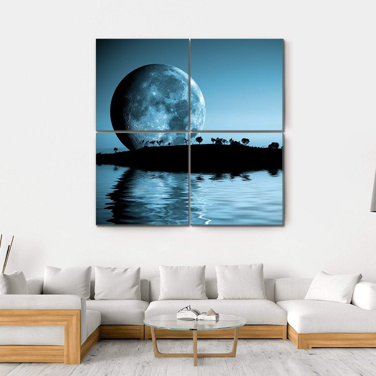 Full Moon &amp; Lake Canvas Wall Art-4 Square-Gallery Wrap-17" x 17"-Tiaracle