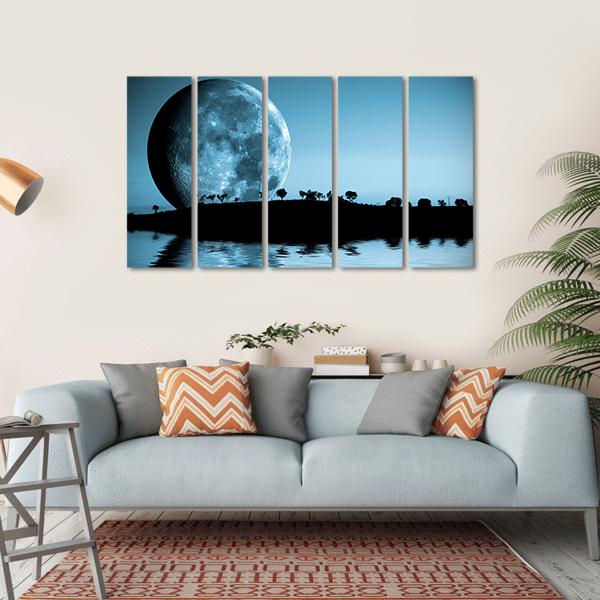 Full Moon & Lake Canvas Wall Art-5 Horizontal-Gallery Wrap-22" x 12"-Tiaracle