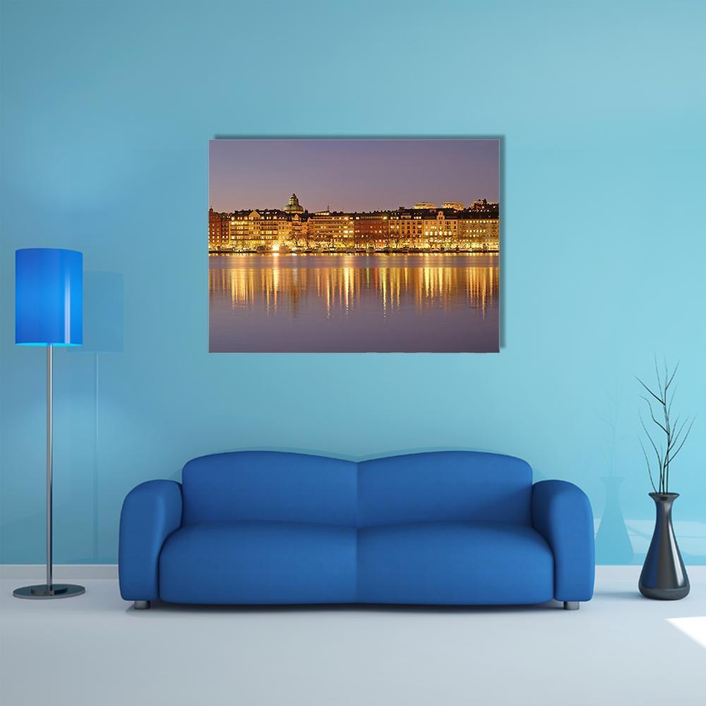 Stockholm At Night Canvas Wall Art-1 Piece-Gallery Wrap-48" x 32"-Tiaracle