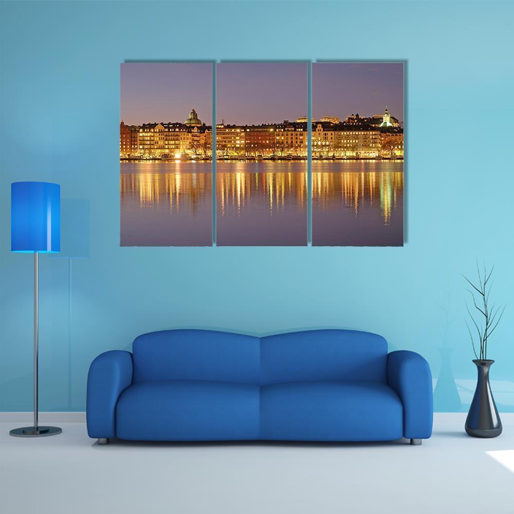 Stockholm At Night Canvas Wall Art-3 Horizontal-Gallery Wrap-37" x 24"-Tiaracle