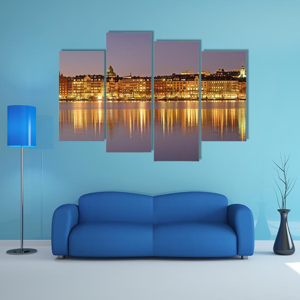 Stockholm At Night Canvas Wall Art-4 Pop-Gallery Wrap-50" x 32"-Tiaracle