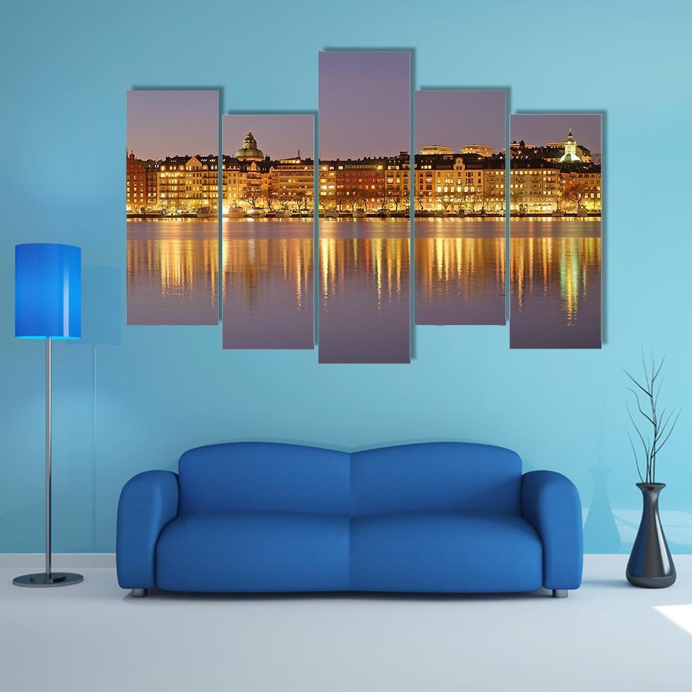 Stockholm At Night Canvas Wall Art-5 Pop-Gallery Wrap-47" x 32"-Tiaracle