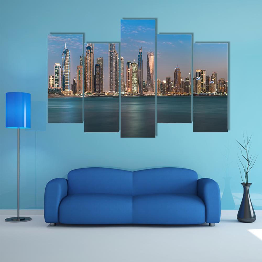 Dubai City Jumeirah Beach Canvas Wall Art-5 Pop-Gallery Wrap-47" x 32"-Tiaracle