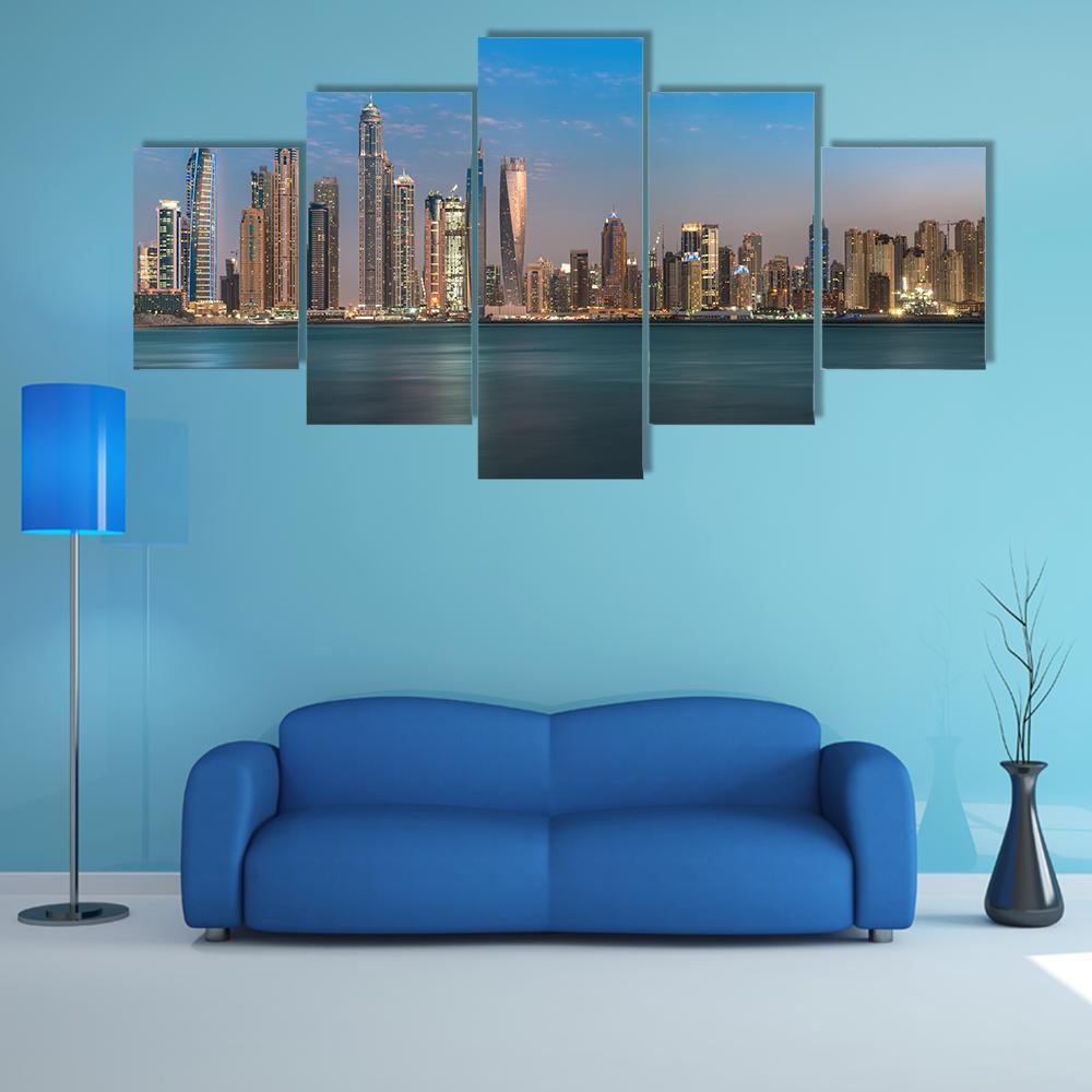 Dubai City Jumeirah Beach Canvas Wall Art-5 Star-Gallery Wrap-62" x 32"-Tiaracle