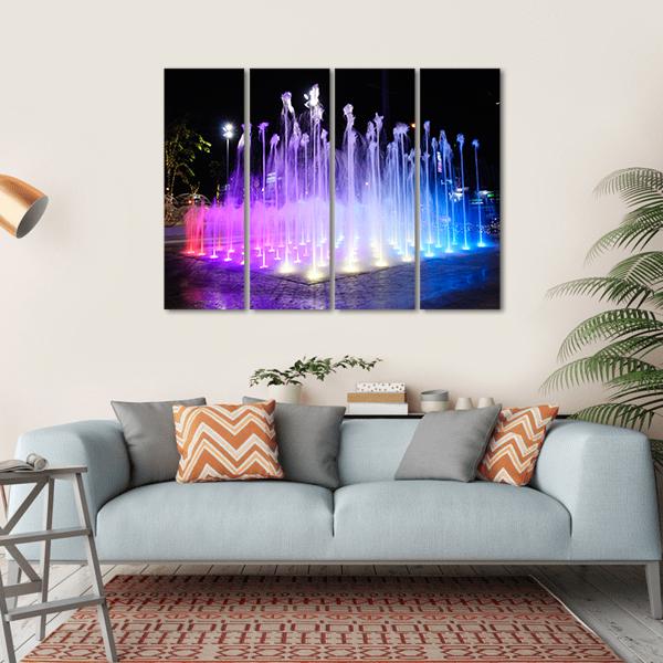 Night Musical Fountains Canvas Wall Art-4 Horizontal-Gallery Wrap-34" x 24"-Tiaracle