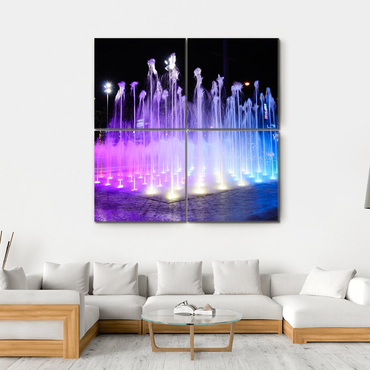 Night Musical Fountains Canvas Wall Art-4 Square-Gallery Wrap-17" x 17"-Tiaracle
