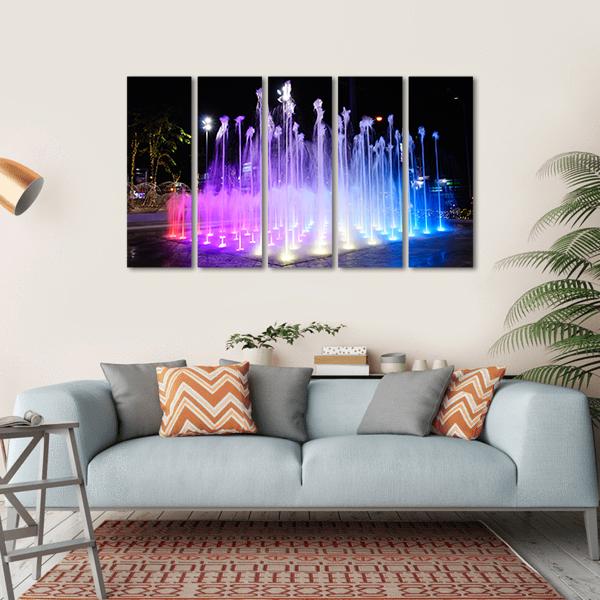 Night Musical Fountains Canvas Wall Art-5 Horizontal-Gallery Wrap-22" x 12"-Tiaracle