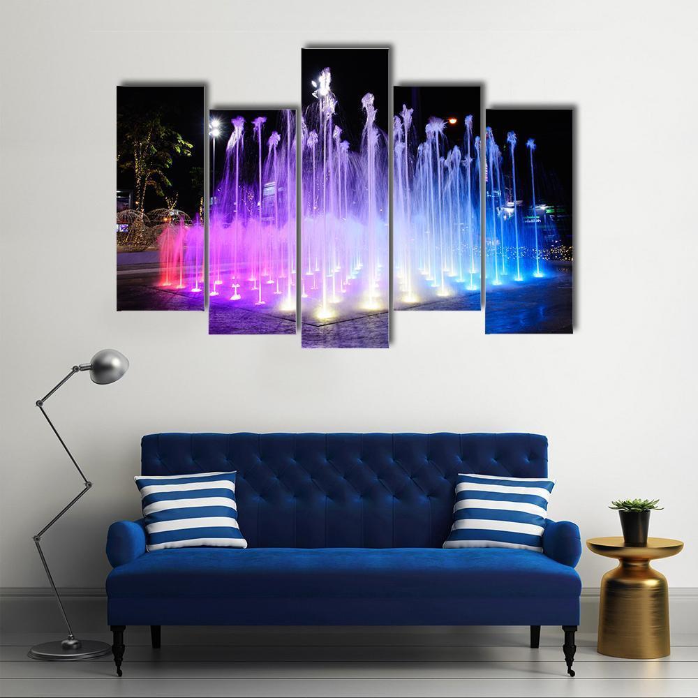 Night Musical Fountains Canvas Wall Art-5 Pop-Gallery Wrap-47" x 32"-Tiaracle