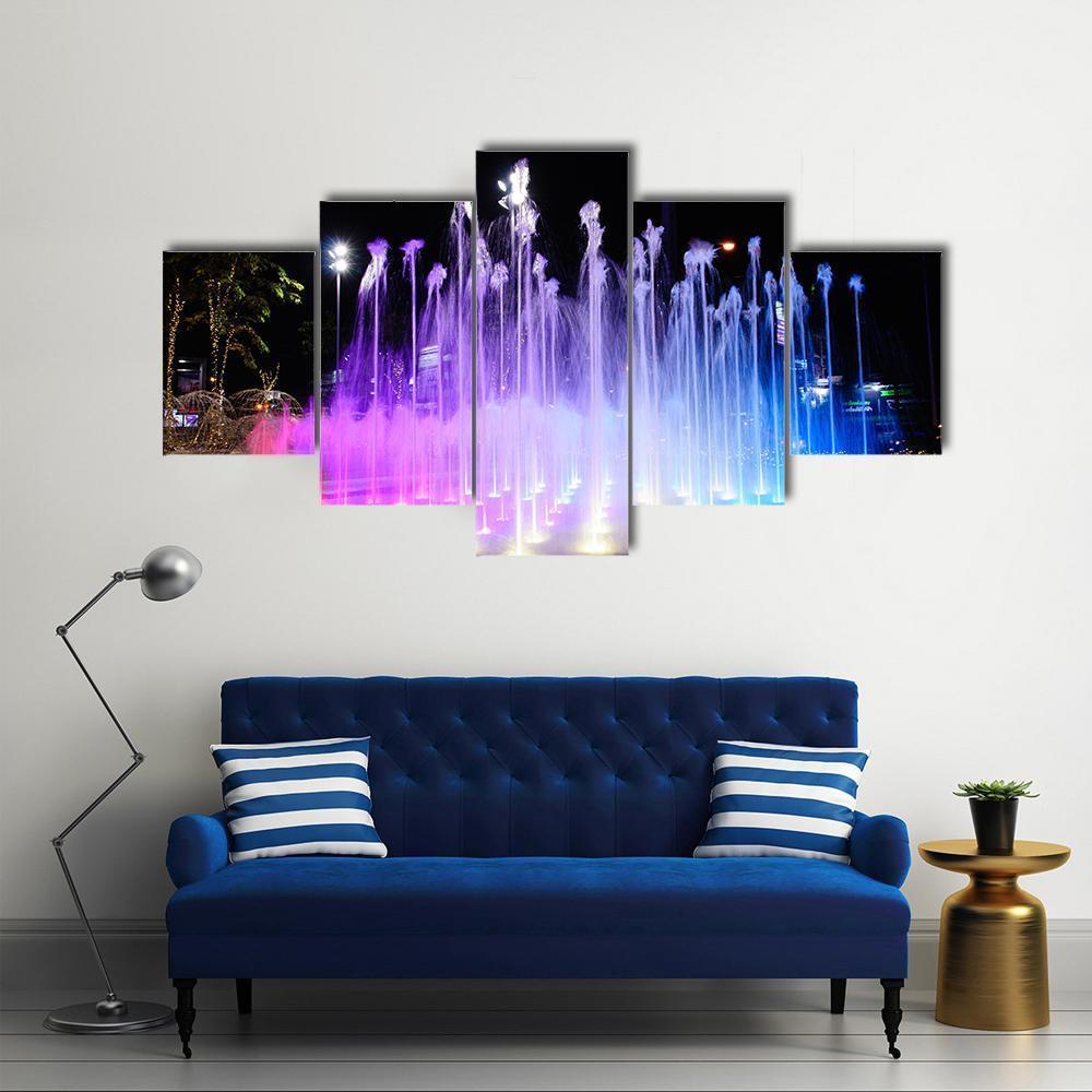 Night Musical Fountains Canvas Wall Art-5 Pop-Gallery Wrap-47" x 32"-Tiaracle