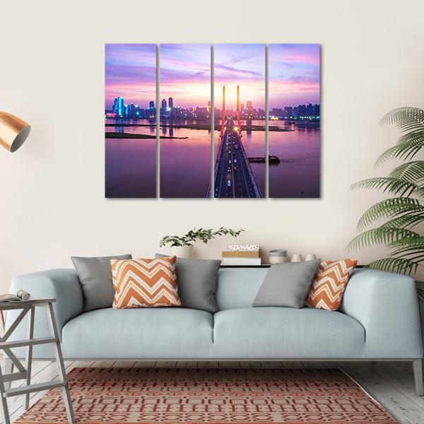 Night Of Modern Bridge Canvas Wall Art-4 Horizontal-Gallery Wrap-34" x 24"-Tiaracle