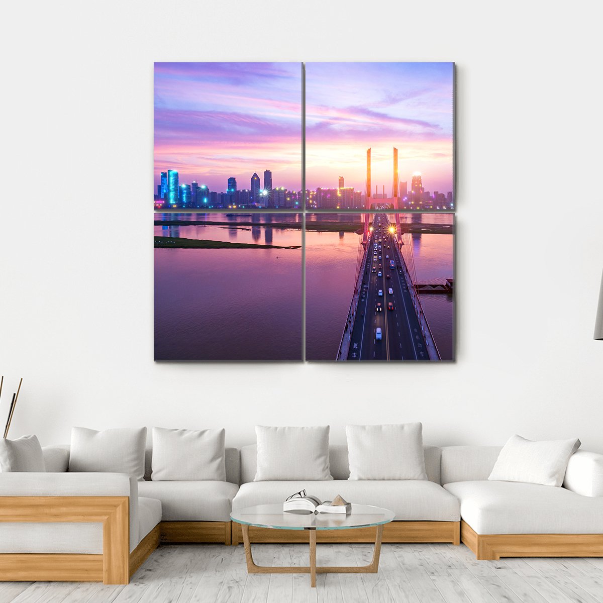Night Of Modern Bridge Canvas Wall Art-4 Square-Gallery Wrap-17" x 17"-Tiaracle