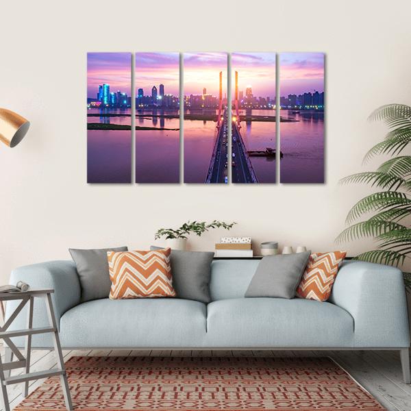 Night Of Modern Bridge Canvas Wall Art-5 Horizontal-Gallery Wrap-22" x 12"-Tiaracle