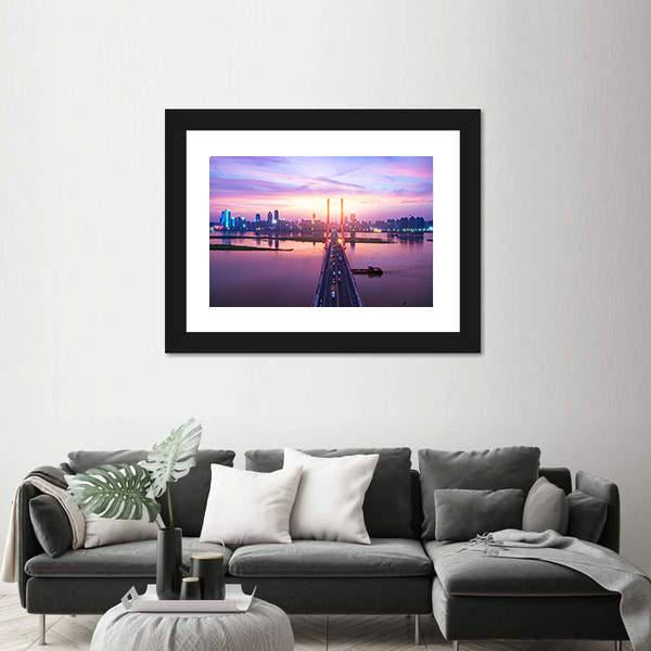 Night Of Modern Bridge Canvas Wall Art-1 Piece-Framed Print-20" x 16"-Tiaracle