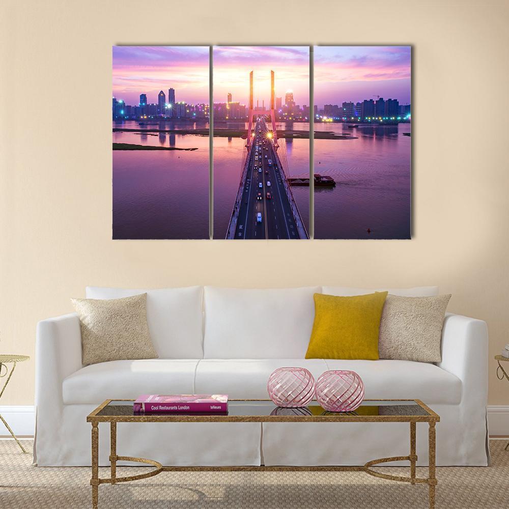 Night Of Modern Bridge Canvas Wall Art-3 Horizontal-Gallery Wrap-37" x 24"-Tiaracle