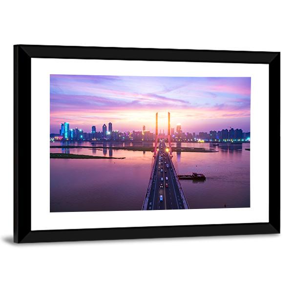 Night Of Modern Bridge Panoramic Canvas Wall Art-1 Piece-36" x 12"-Tiaracle