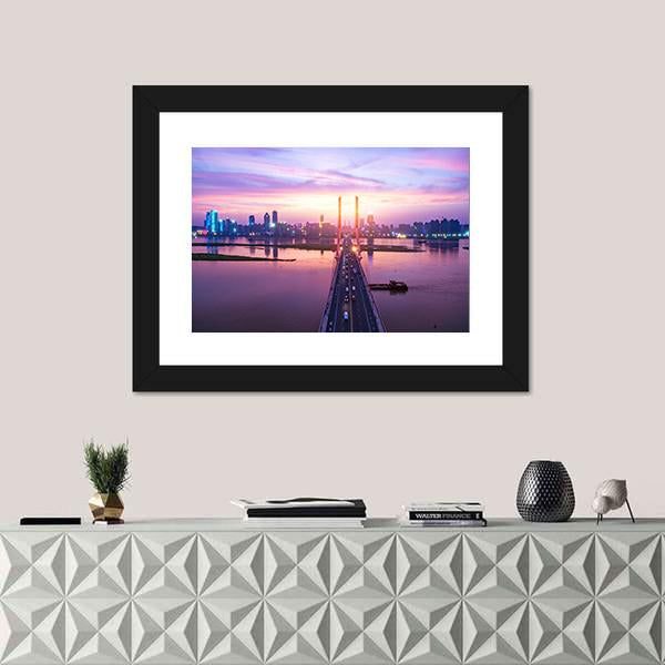 Night Of Modern Bridge Panoramic Canvas Wall Art-1 Piece-36" x 12"-Tiaracle
