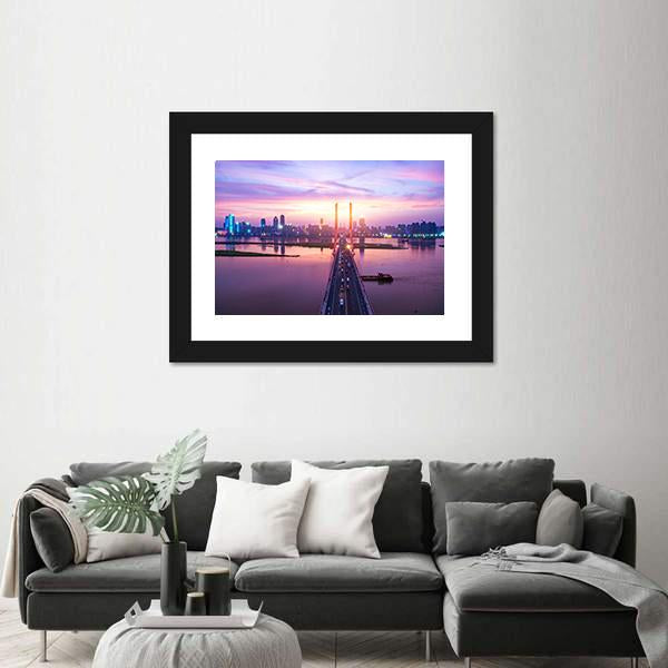 Night Of Modern Bridge Panoramic Canvas Wall Art-1 Piece-36" x 12"-Tiaracle