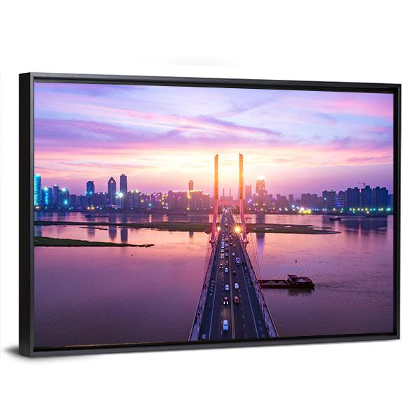Night Of Modern Bridge Panoramic Canvas Wall Art-1 Piece-36" x 12"-Tiaracle