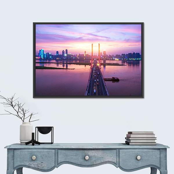 Night Of Modern Bridge Panoramic Canvas Wall Art-1 Piece-36" x 12"-Tiaracle