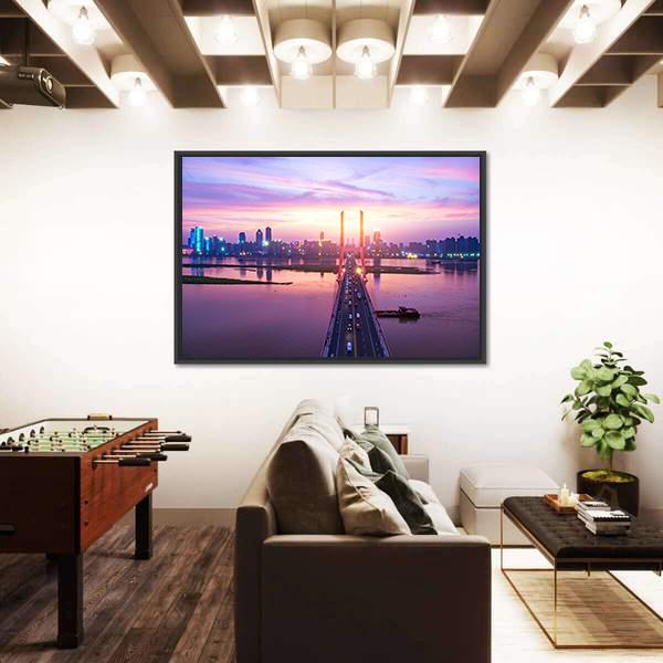 Night Of Modern Bridge Panoramic Canvas Wall Art-1 Piece-36" x 12"-Tiaracle