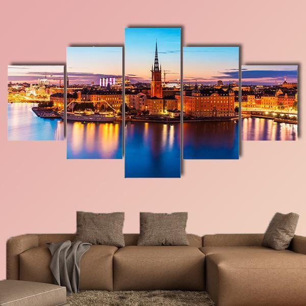Old Town Gamla Stan Stockholm Canvas Wall Art-5 Star-Gallery Wrap-62" x 32"-Tiaracle