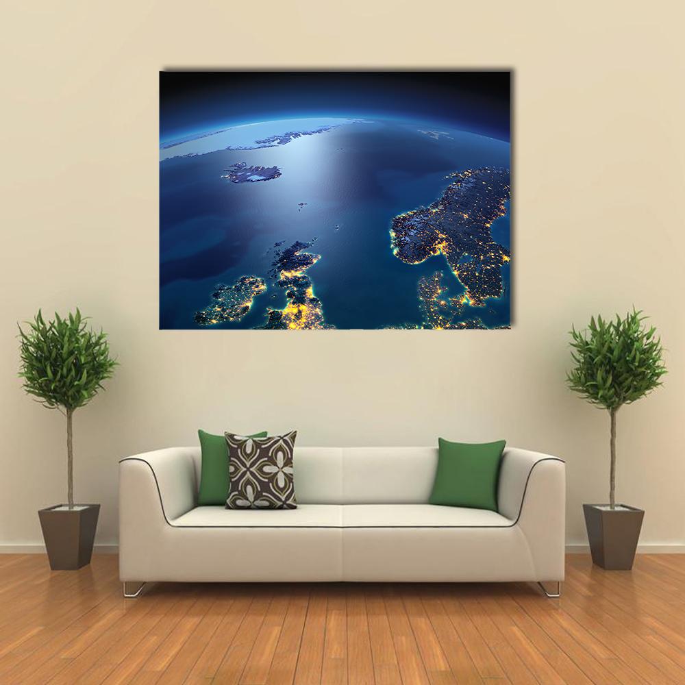 Night planet Earth Canvas Wall Art-4 Horizontal-Gallery Wrap-34" x 24"-Tiaracle
