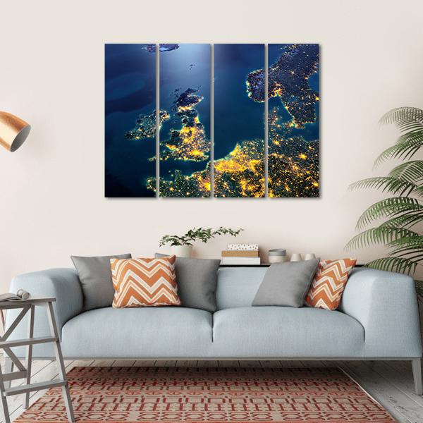 Night planet Earth Canvas Wall Art-4 Horizontal-Gallery Wrap-34" x 24"-Tiaracle